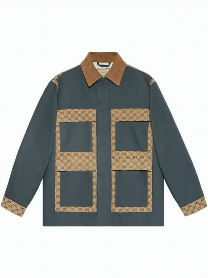 Gucci Structured Blue Jacket With Contrasting Brown Accents