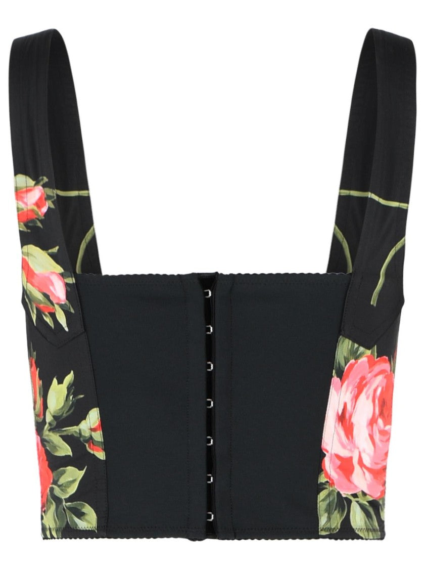 Dolce & Gabbana Black Bouquet Rose Cotton-Blend Corset