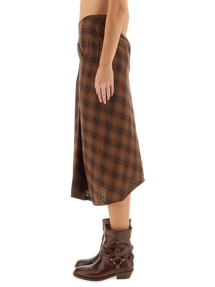 Isabel Marant Étoile "Nicole" Draped Plaid Midi Skirt
