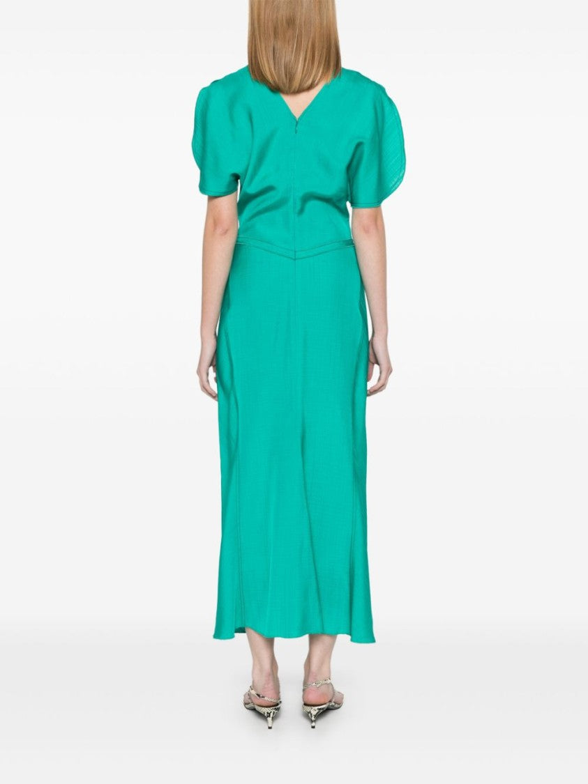 Victoria Beckham V-Back Mid-Length Dress With Gathered Detailing And Flared Skirt