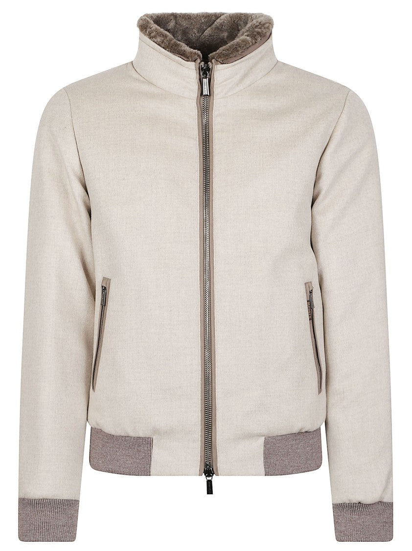 Moorer Bellati-Ls9 Minimalist High-Collar Wool-Cashmere Bomber Jacket