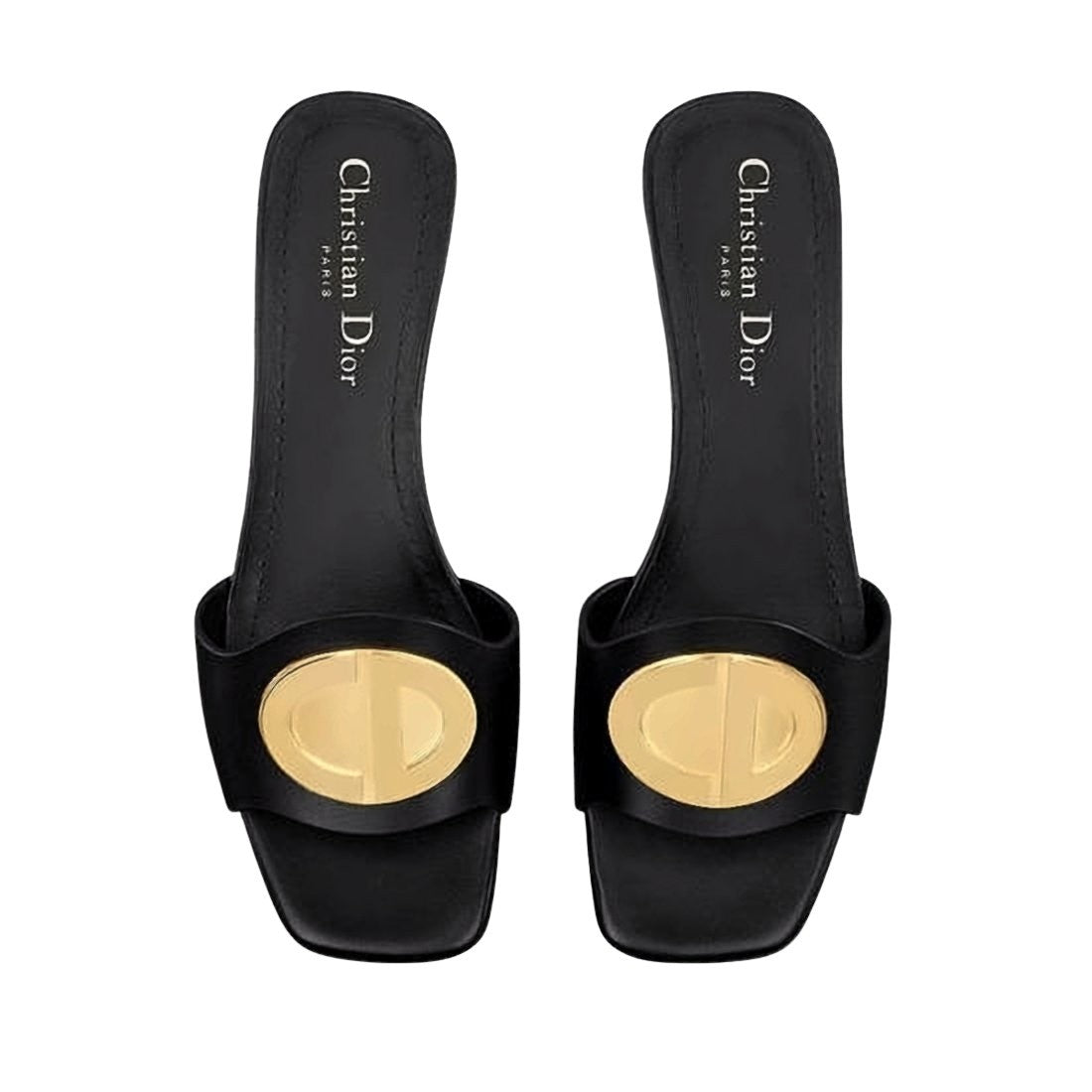 Christian Dior Black Leather Mule With Gold-Tone Emblem