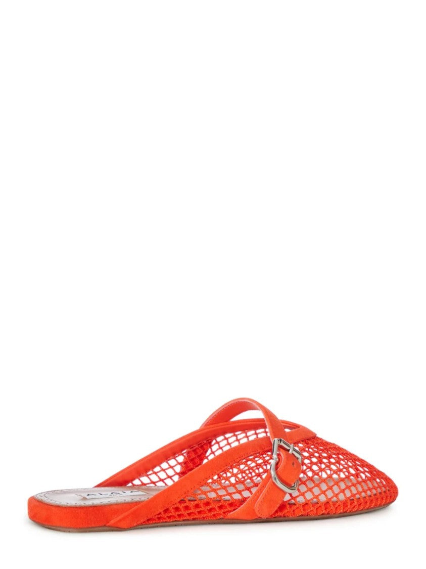 Alaïa Orange Suede Mesh Flat Mules