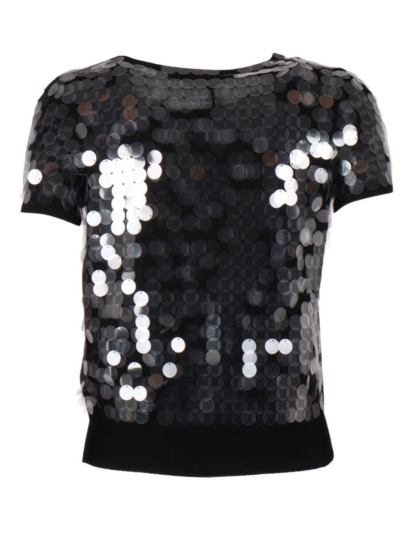 Max Mara Timeless Black Knit Top With Sequined Front