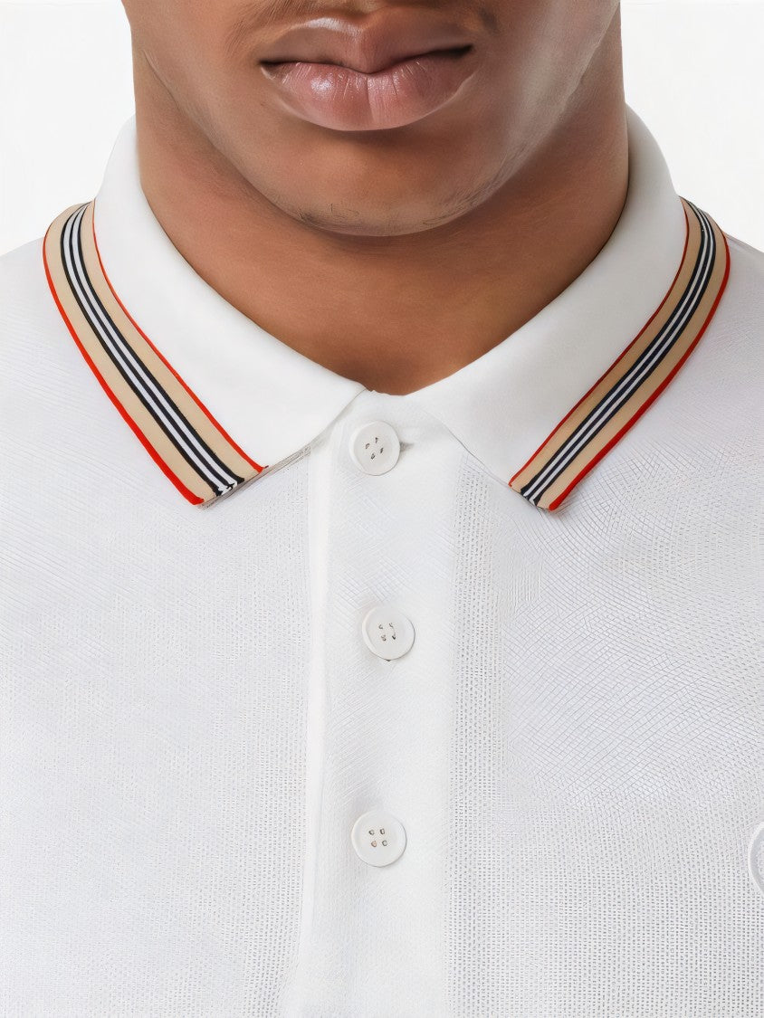 Burberry Classic White Polo Shirt With Multicolored Stripe Collar