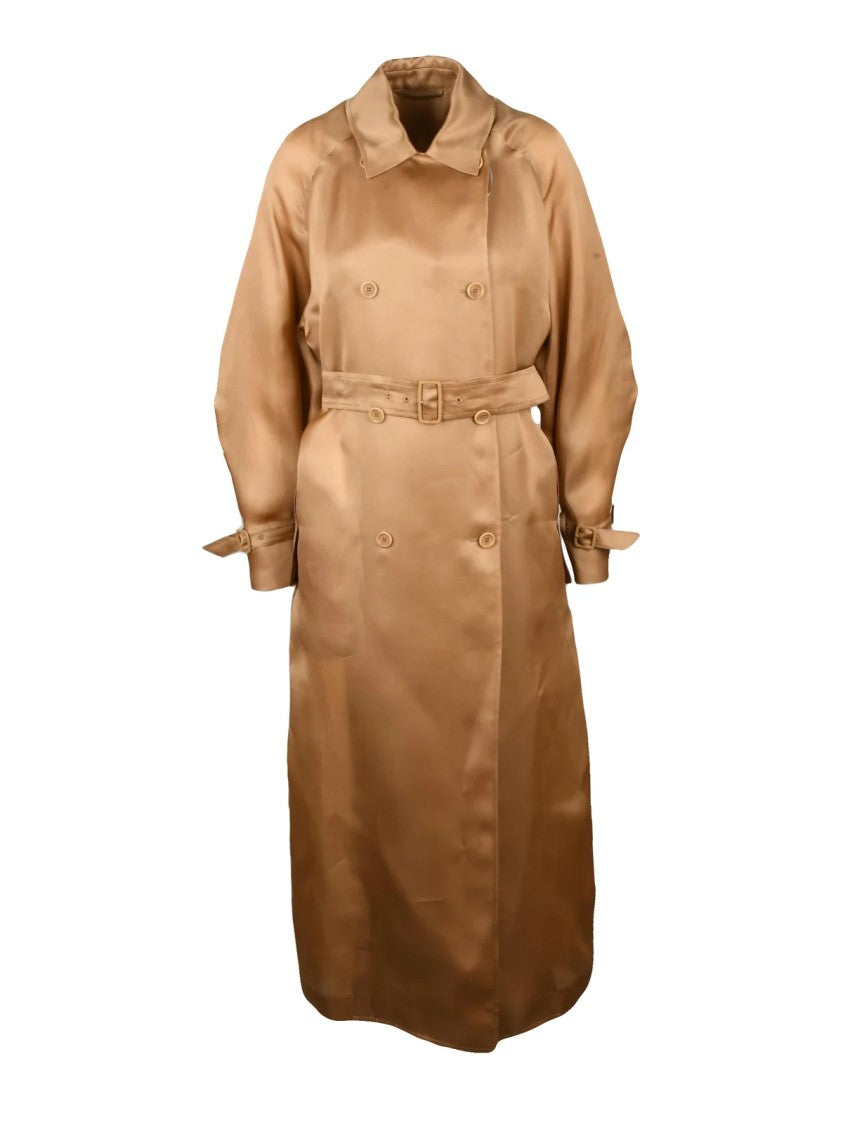 Max Mara Silk Sacco Trench Coat With Double-Breasted Design And Belted Waist