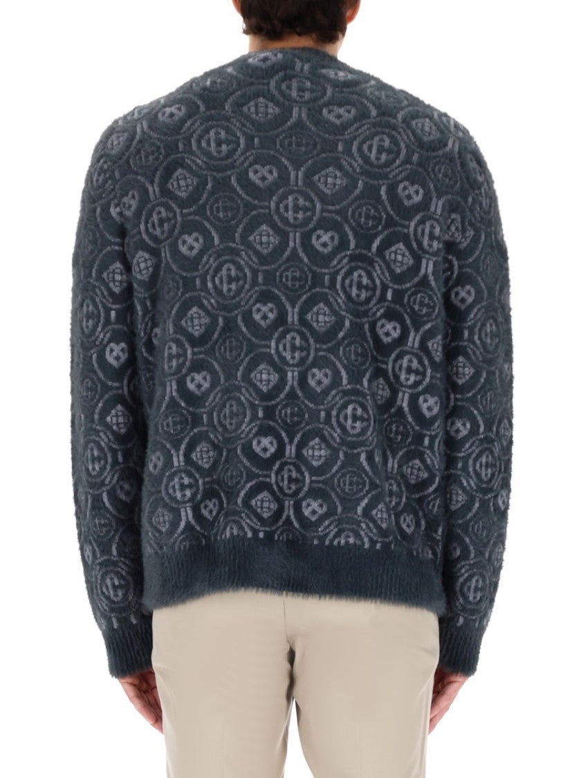 Casablanca Textured Knit Cardigan With Subtle Logo Motifs