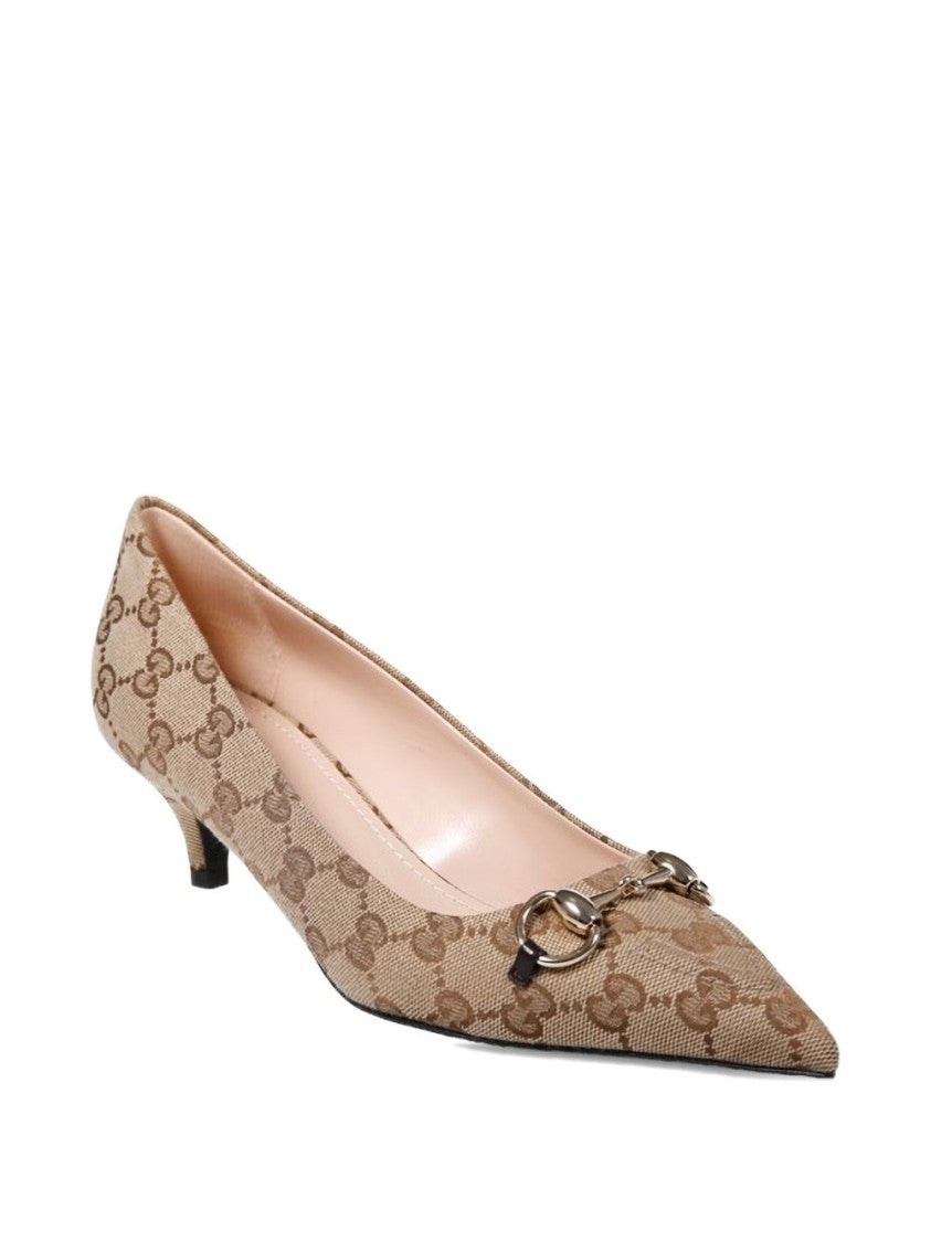 Gucci Beige Canvas Pointed-Toe Kitten Heels