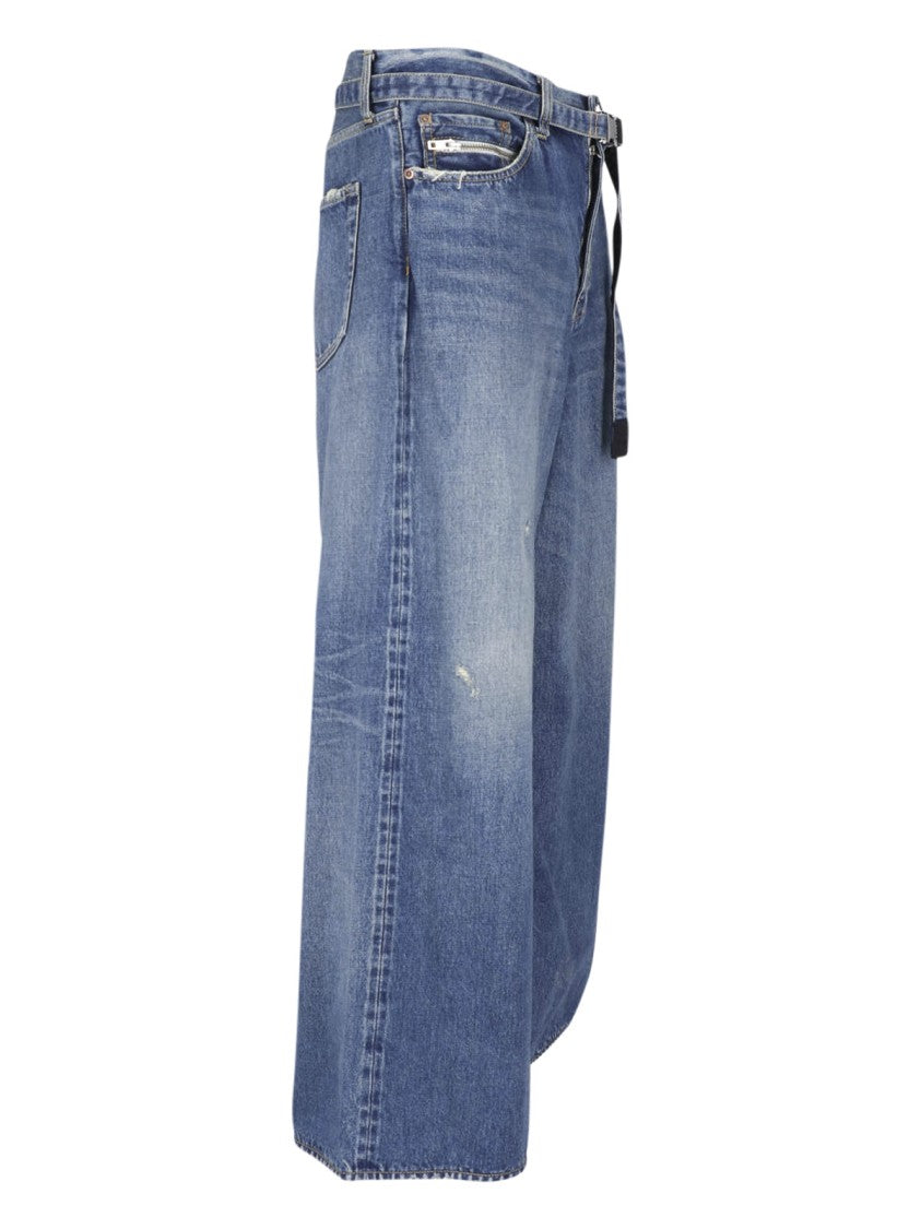 Sacai Wide-Leg Belted Buckle-Fastening Jeans