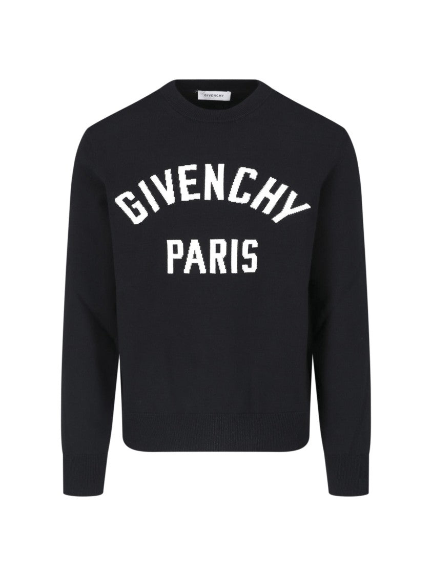 Givenchy Cropped Crew Neck Sweater With Collegiate Logo