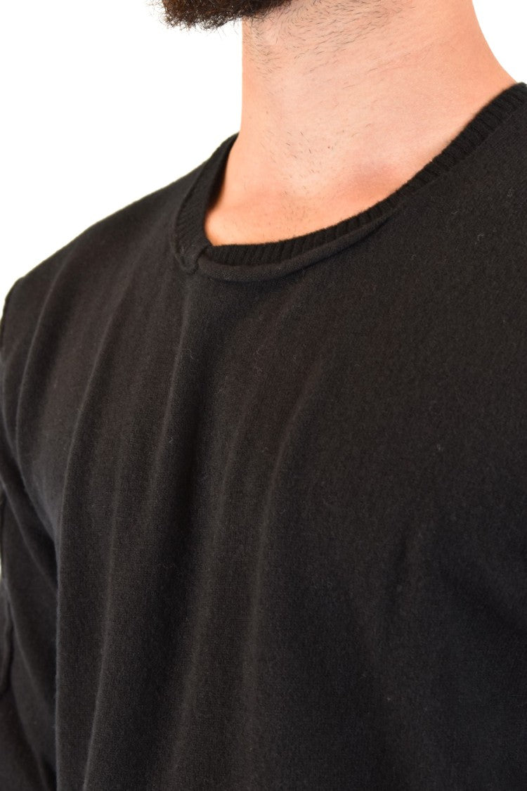 Isabel Benenato Black Knit Sweater With Classic Crew Neckline