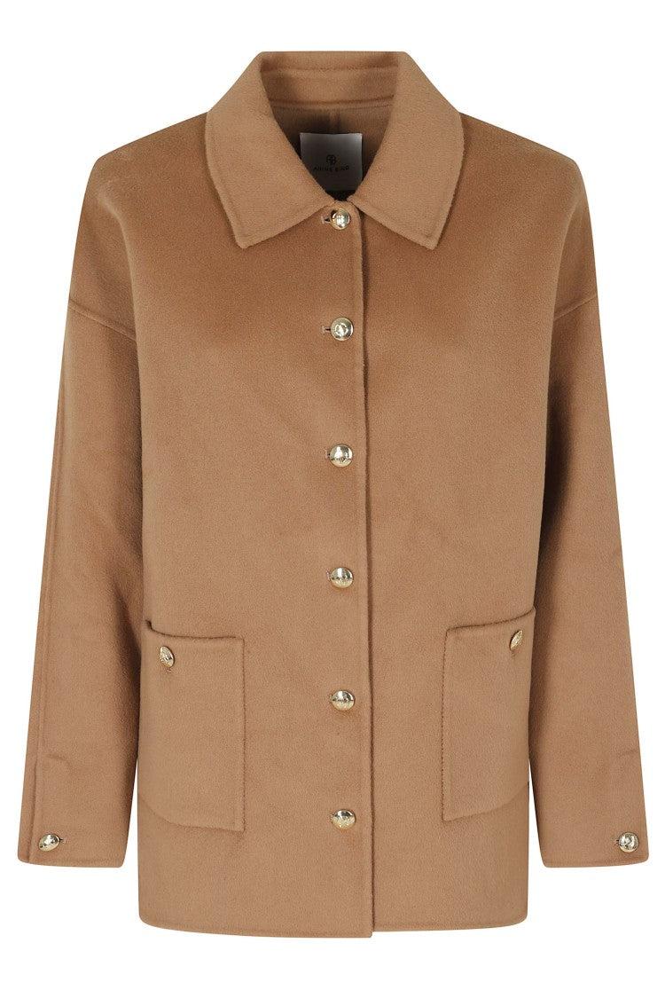 Anine Bing Luca Camel Virgin Wool Classic Collar Coat
