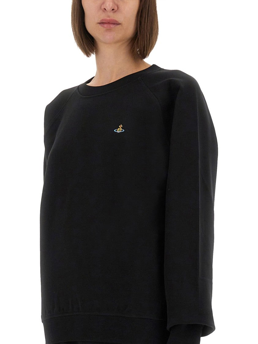 Vivienne Westwood Raglan Sleeve Black Sweatshirt With Embroidered Detail