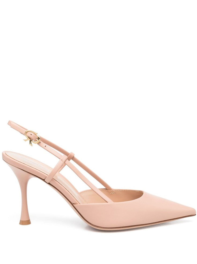 Gianvito Rossi Pointed Toe Vitello Leather Mid-Heel Slingbacks