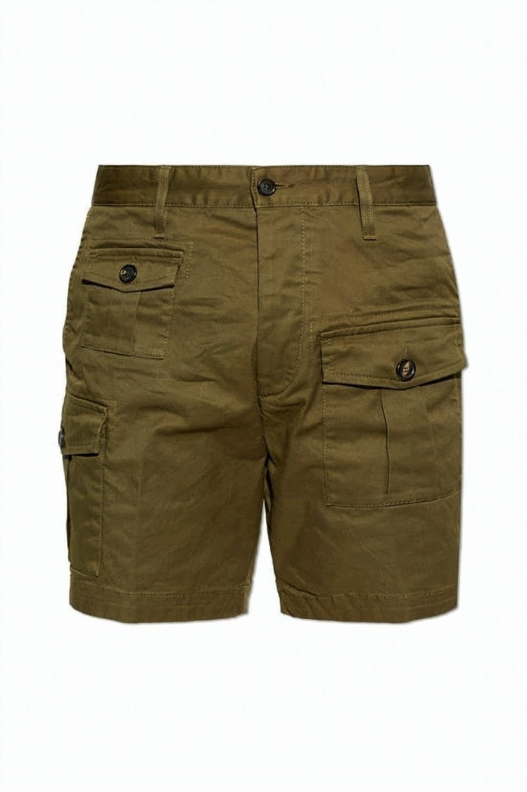 Dsquared2 Utilitarian Olive Shorts With Flap Pocket Design