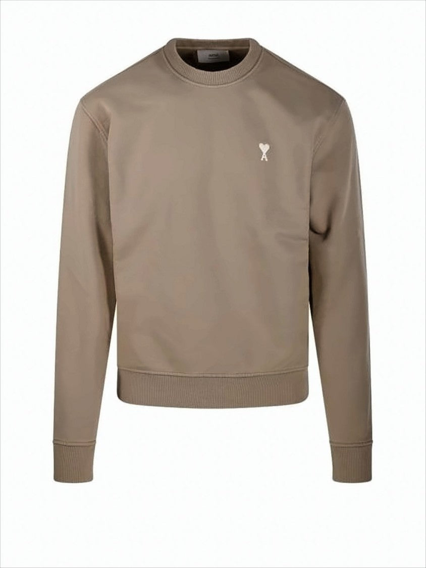 Ami Paris Cropped Brown Sweatshirt With Ribbed Cuffs