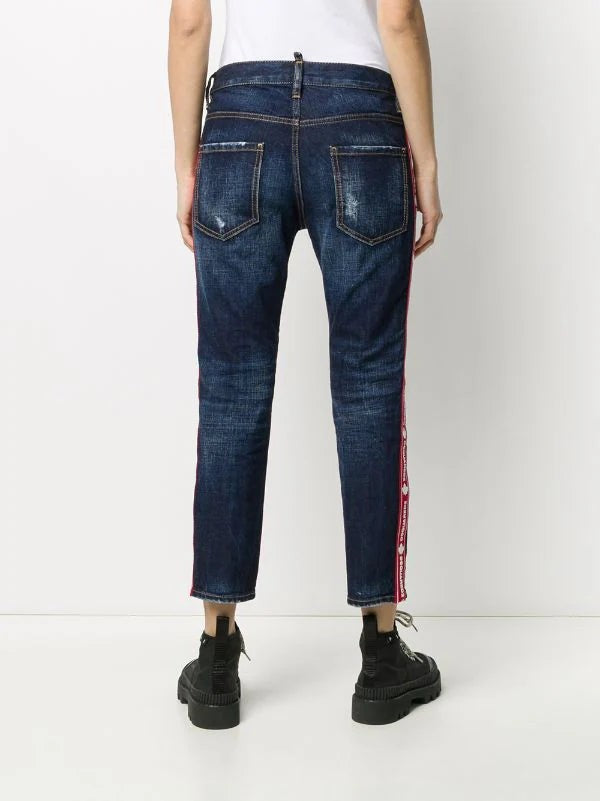 Dsquared2 Logo Tape Cropped Denim Jeans