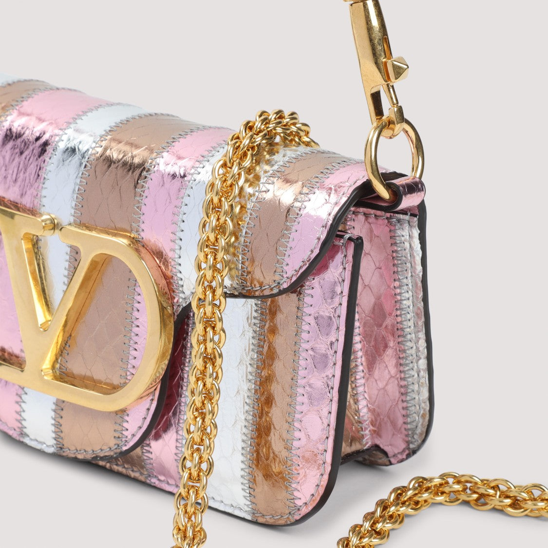 Valentino Garavani Compact Snake Skin Shoulder Bag With Gold Emblem