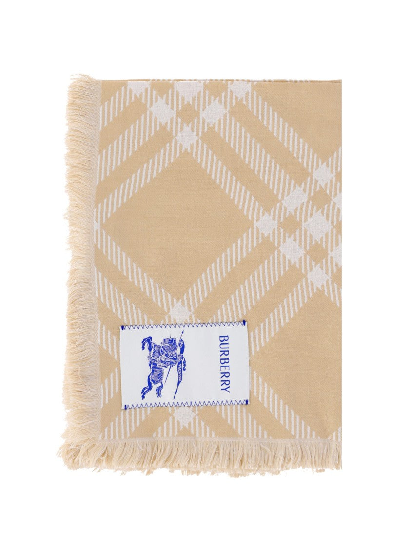 Burberry "Check" Wool-Silk Scarf – Beige/White