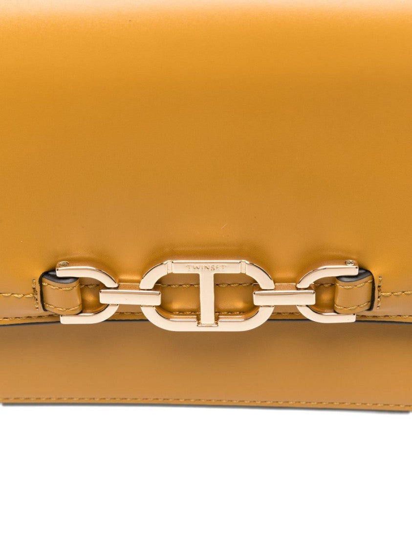 Twin-Set Mustard Yellow Shoulder Bag With Gold-Tone Chain-Link Closure