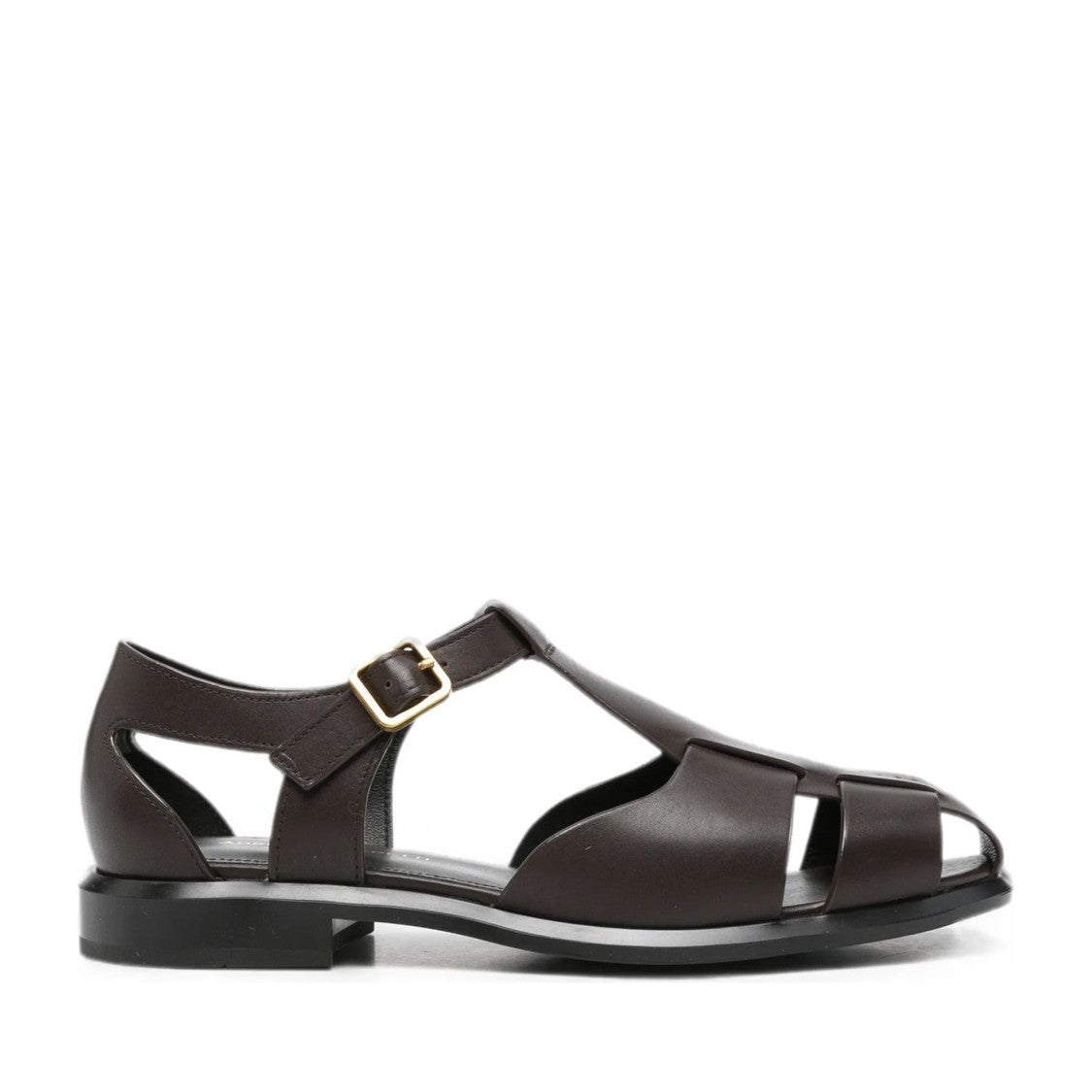 Adrianna Feretti Brown Leather Upper Gold Buckle Sandals