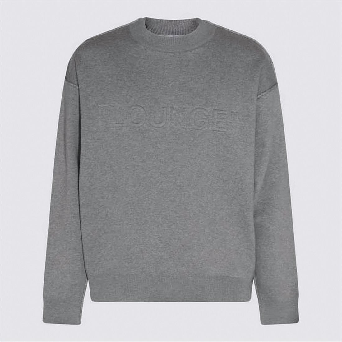Off-White Relaxed Grey Crew Neck Sweater With Embossed Lettering