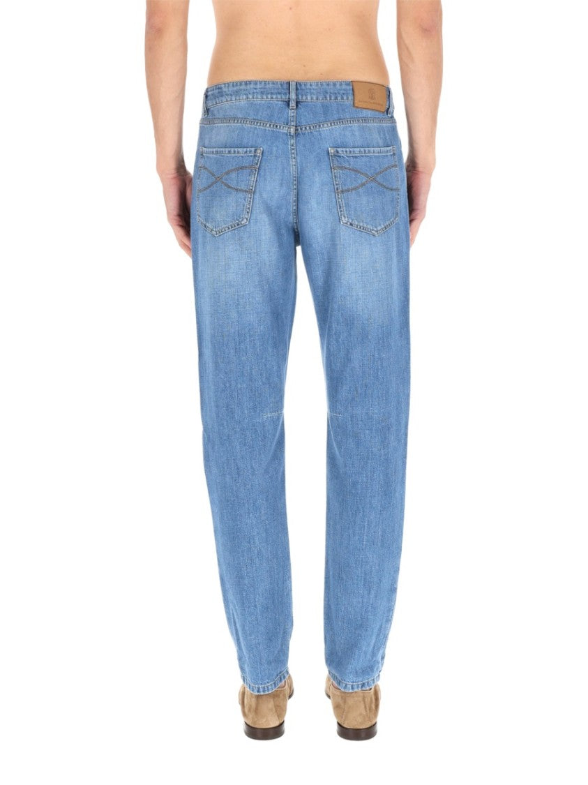 Brunello Cucinelli Light Blue Straight-Leg Denim Jeans With Five-Pocket Design
