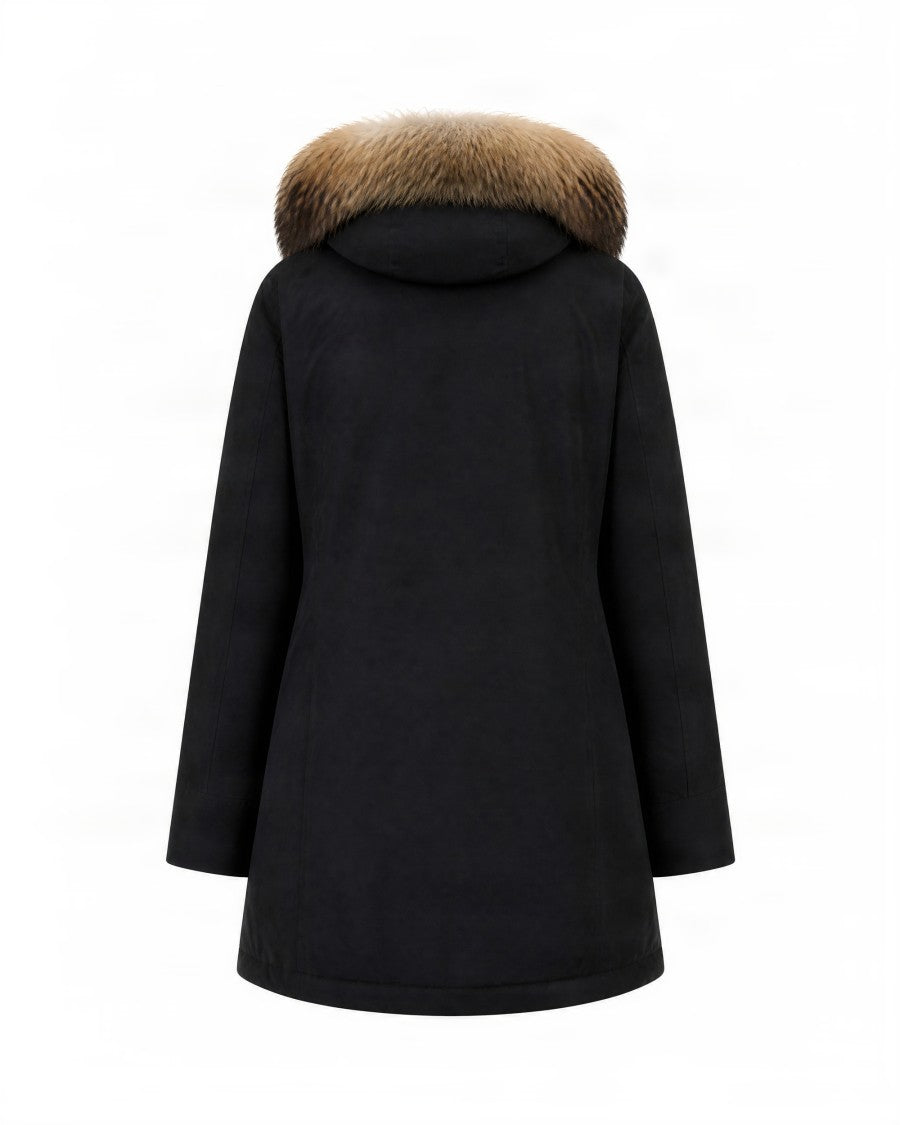 Woolrich Mid-Length Parka With Raccoon Fur Trim And Zip Closure