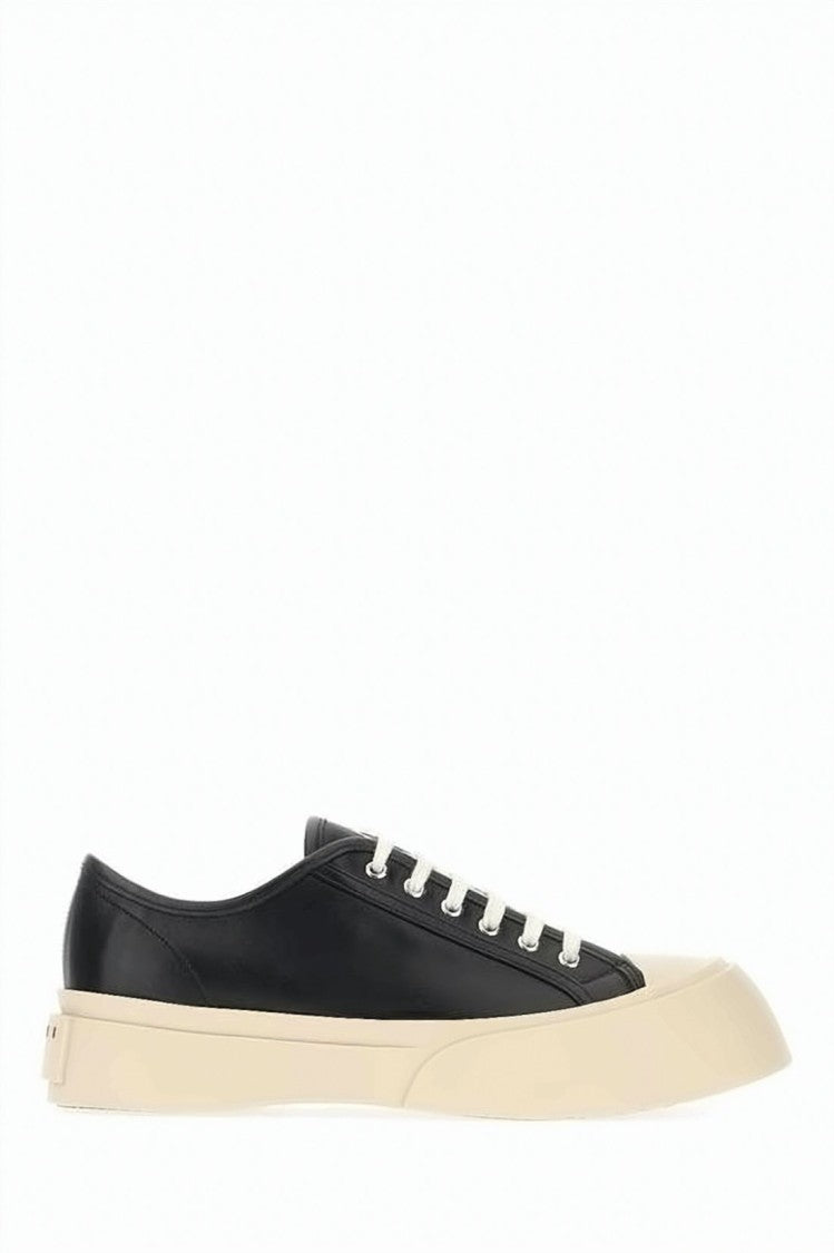Marni Smooth Black Leather Low-Top Sneakers With Contrasting Rubber Sole
