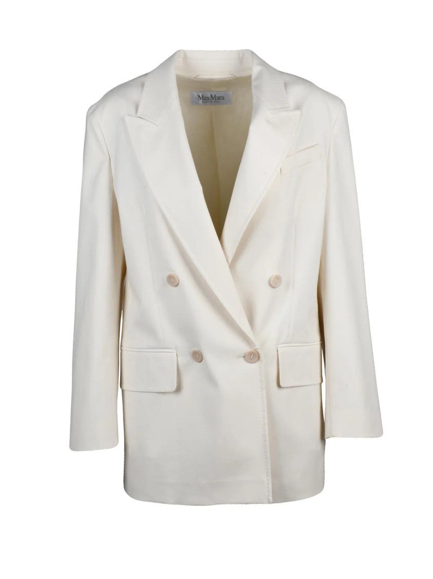 Max Mara White Stretch Cotton Double-Breasted Suez Jacket