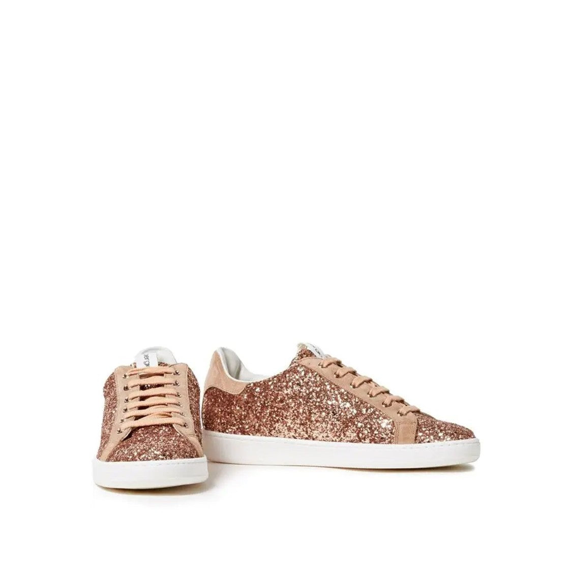 Sergio Rossi Rose Gold Glittered Woven Sneakers With Leather Accents
