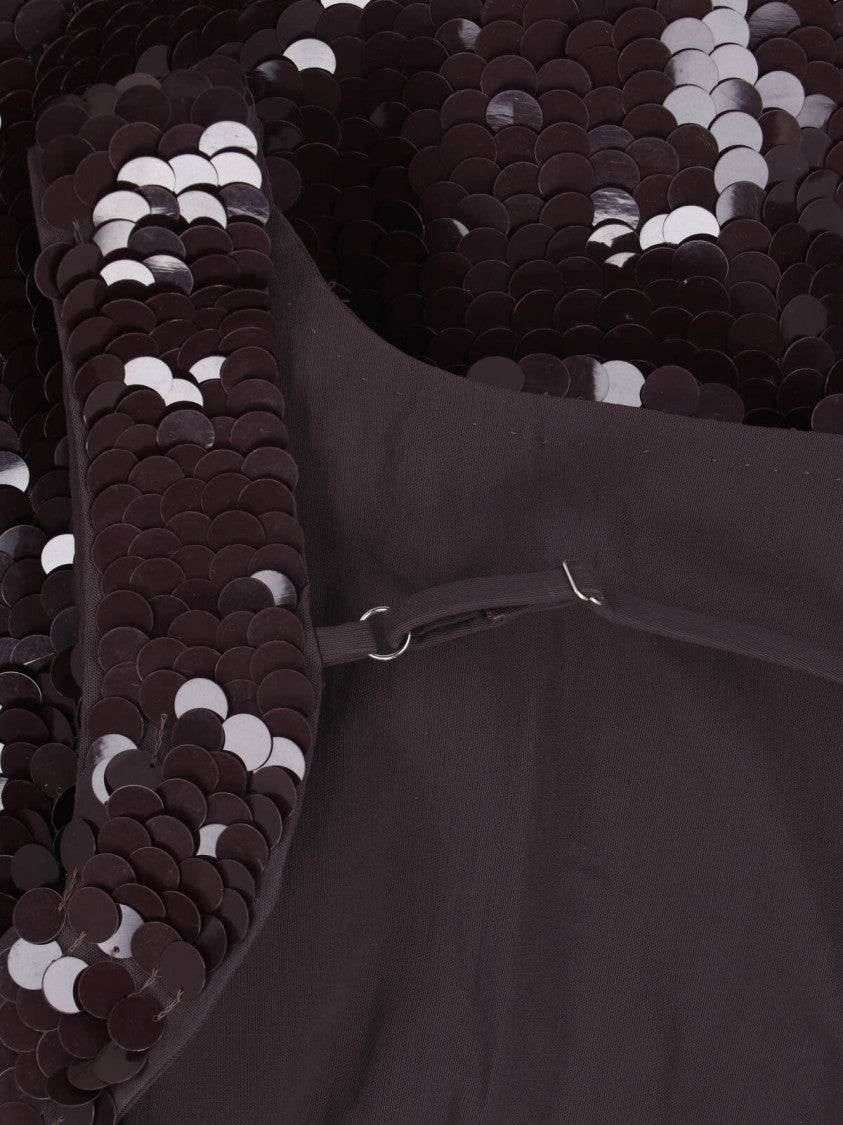 Parosh Sequined Brown Sleeveless Top With Cut-Out Detail