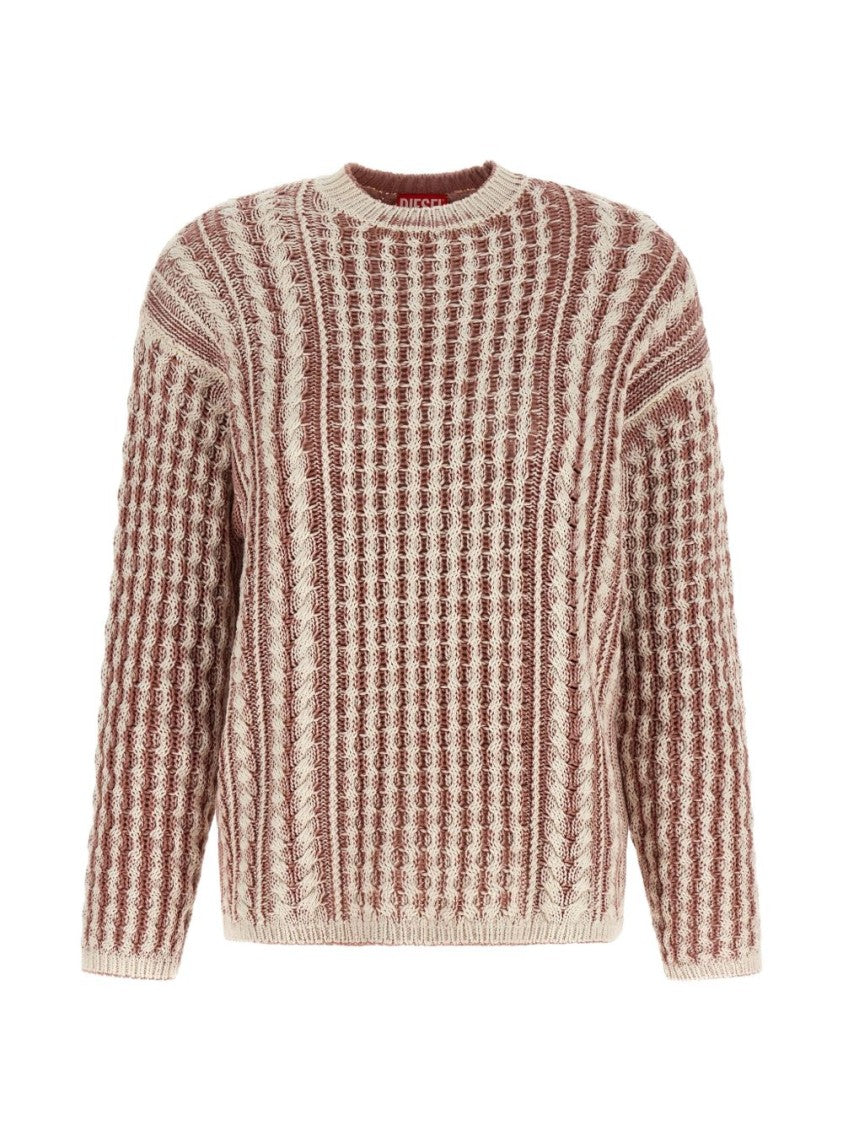 Diesel Brown Cable Knit Logo Intarsia Sweater