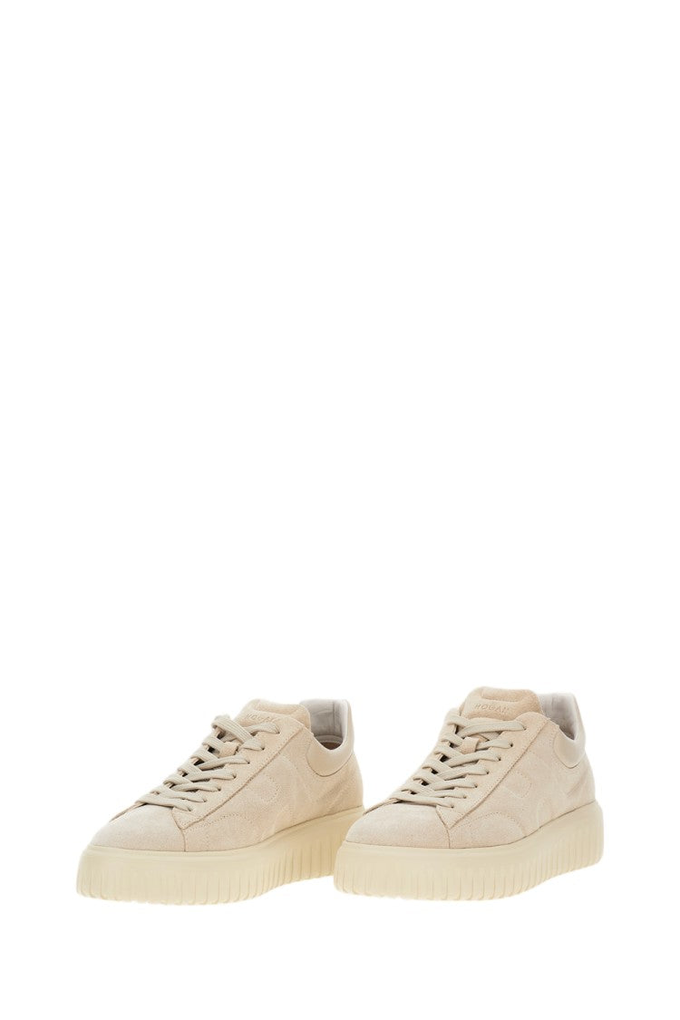 Hogan Suede Low-Top Sneakers With Leather Tab And Embossed Detailing