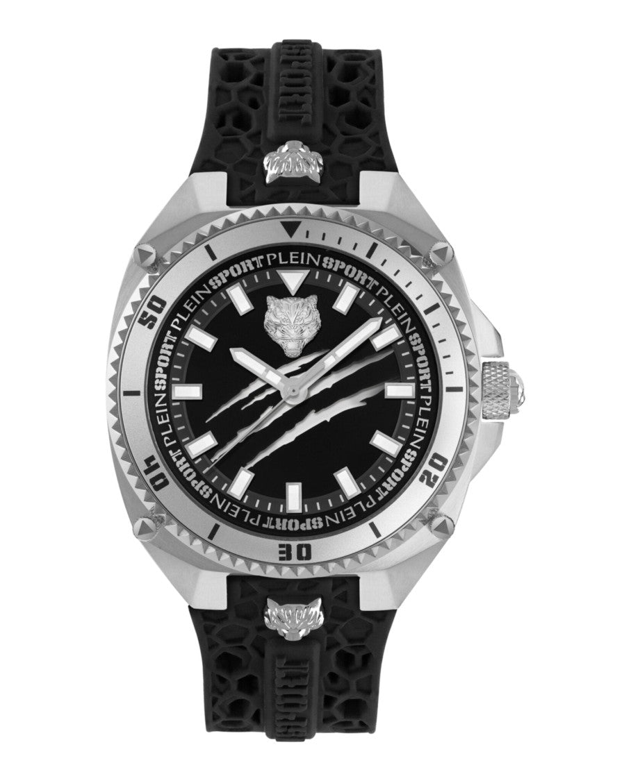 Plein Sport 47Mm Stainless Steel Timepiece With Black Guilloche Dial