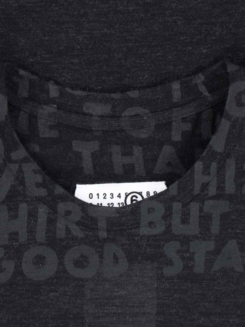 Mm6 By Maison Margiela Crew Neck Black Wool T-Shirt With Bold Logo Print