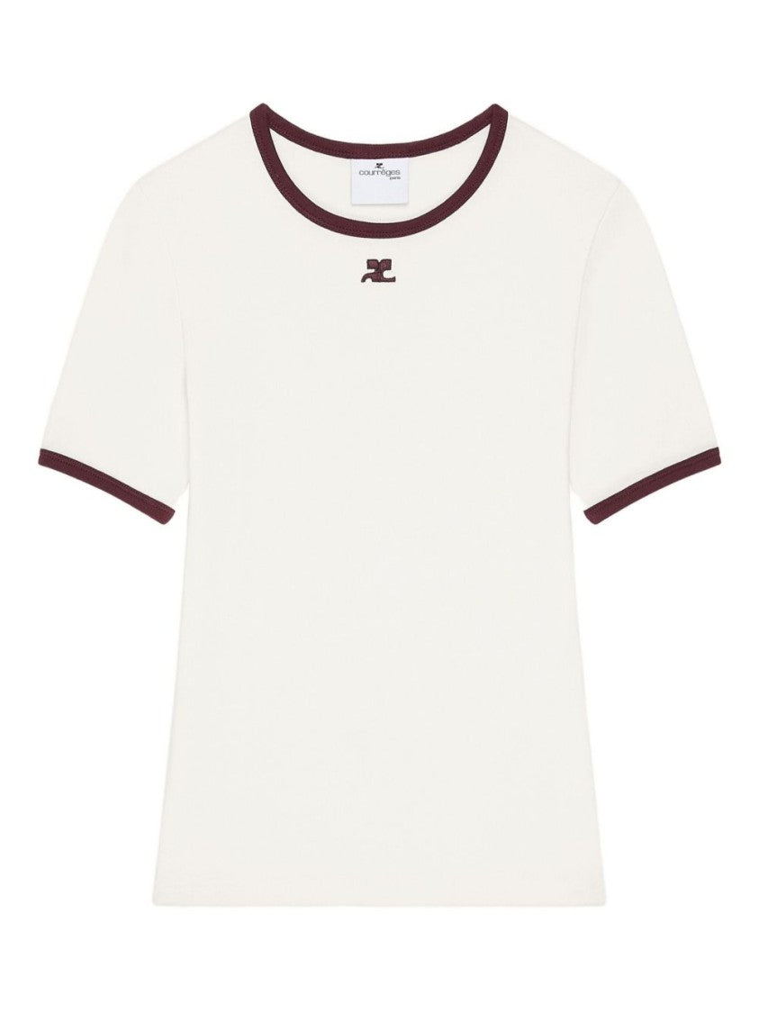 Courrèges White Cotton Crew-Neck Top With Red Trim
