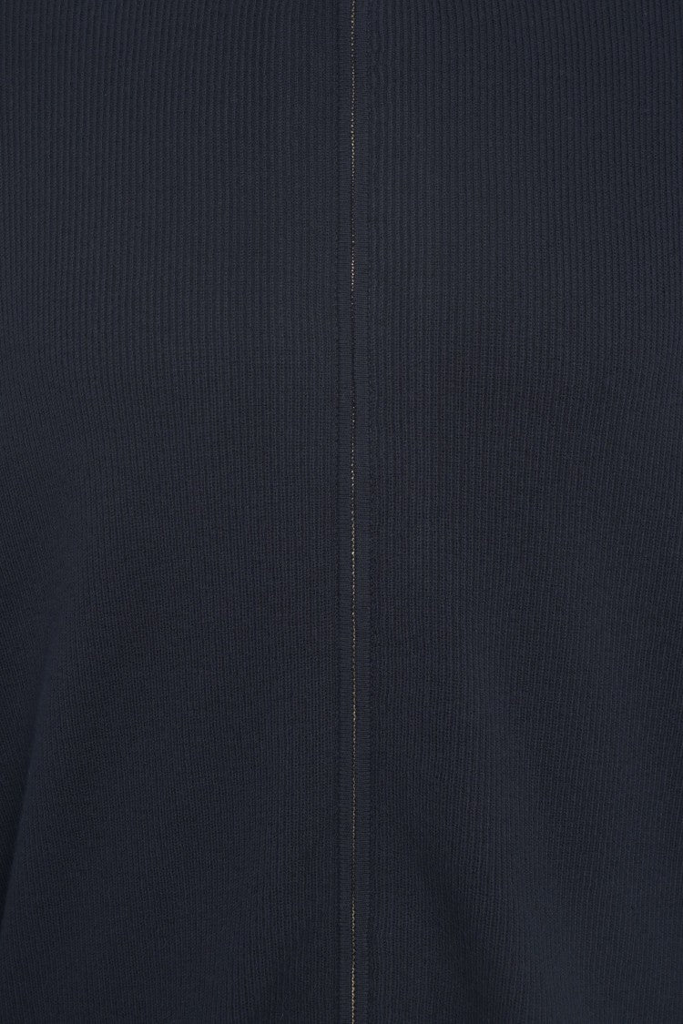 Closed High-Collar Zip Cardigan With Ribbed Detailing