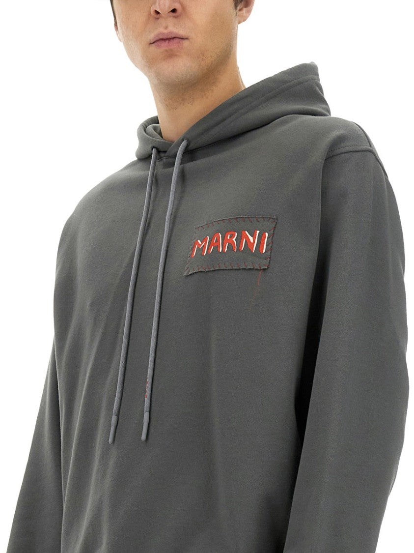 Marni Relaxed-Fit Grey Hoodie With Drawstring