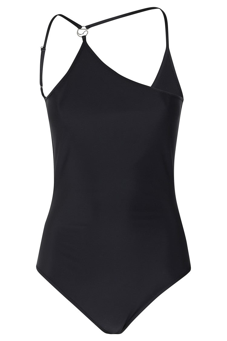 Coperni Black One Shoulder Asymmetrical Polyamide Swimsuit