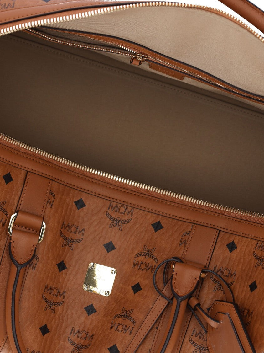 Mcm Weekender Bag In Brown Visetos Canvas
