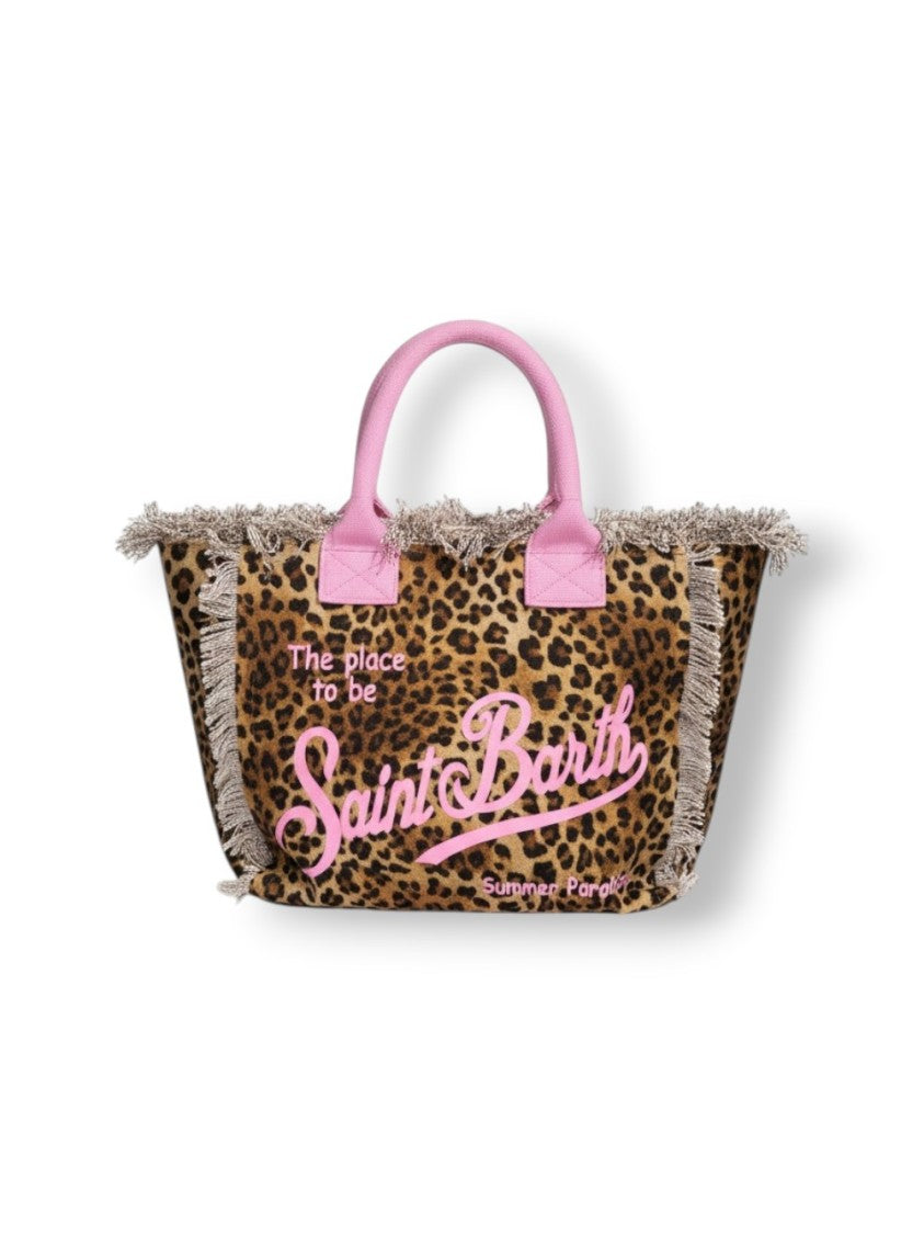 Mc2 Saint Barth Leopard Print Tote Bag With Fringed Edges