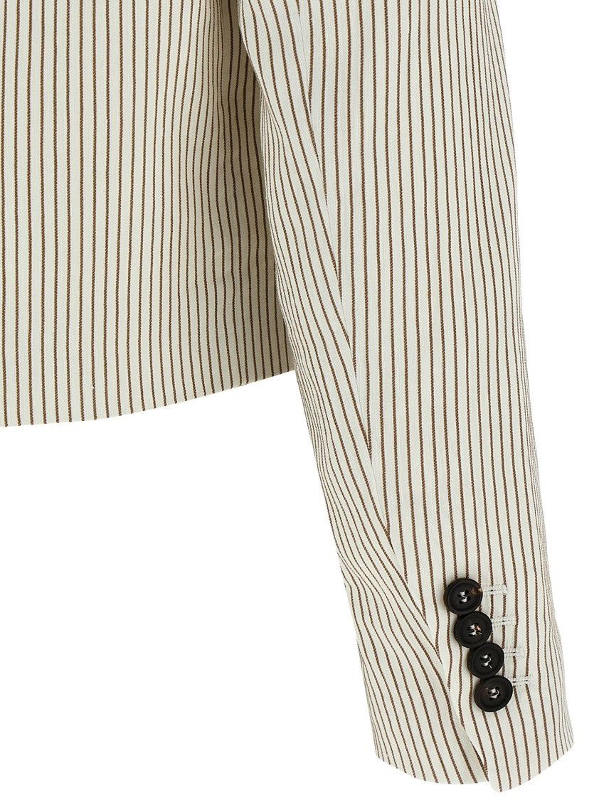 Brunello Cucinelli Pinstriped Linen And Cotton Double-Breasted Blazer
