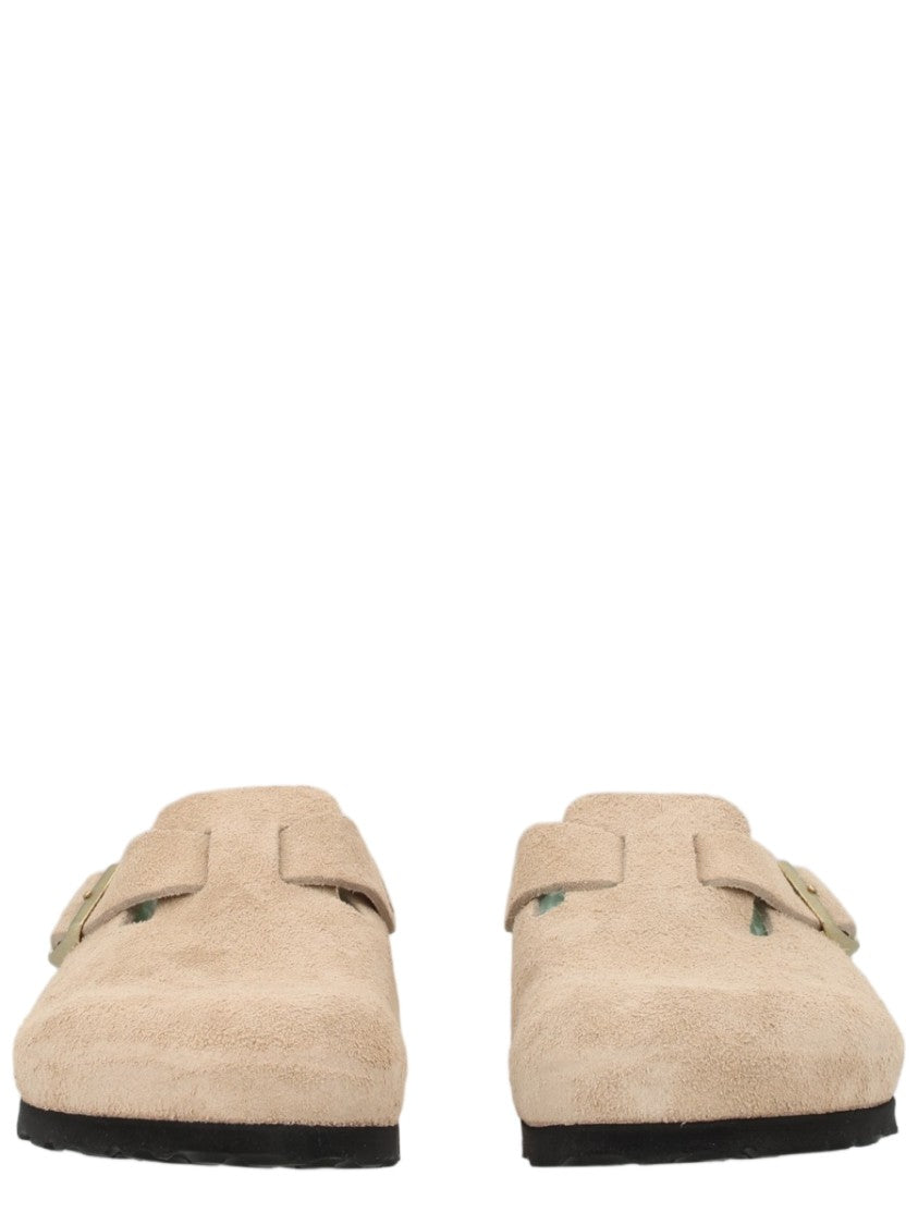 Birkenstock Beige Suede Contoured Cork Footbed Leather Sandals