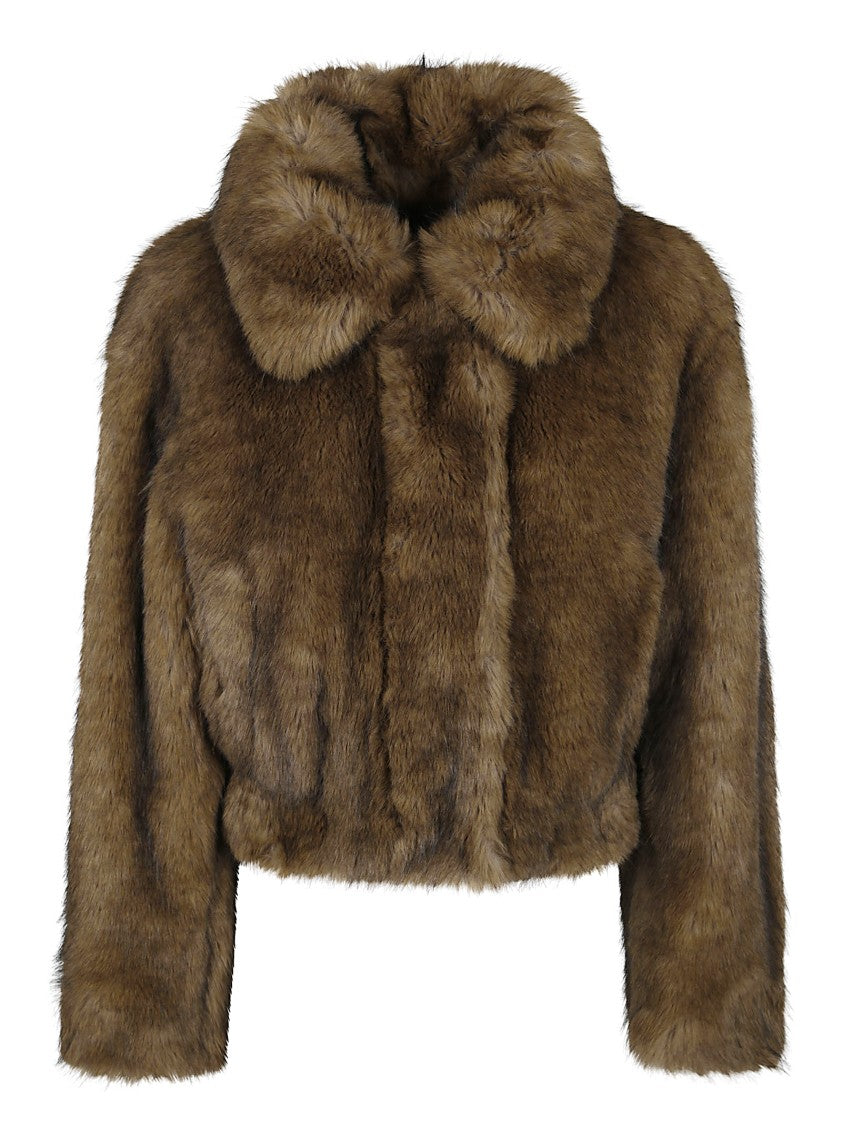 Stand Studio Cropped Faux Fur Coat With Plush Texture And Wide Collar