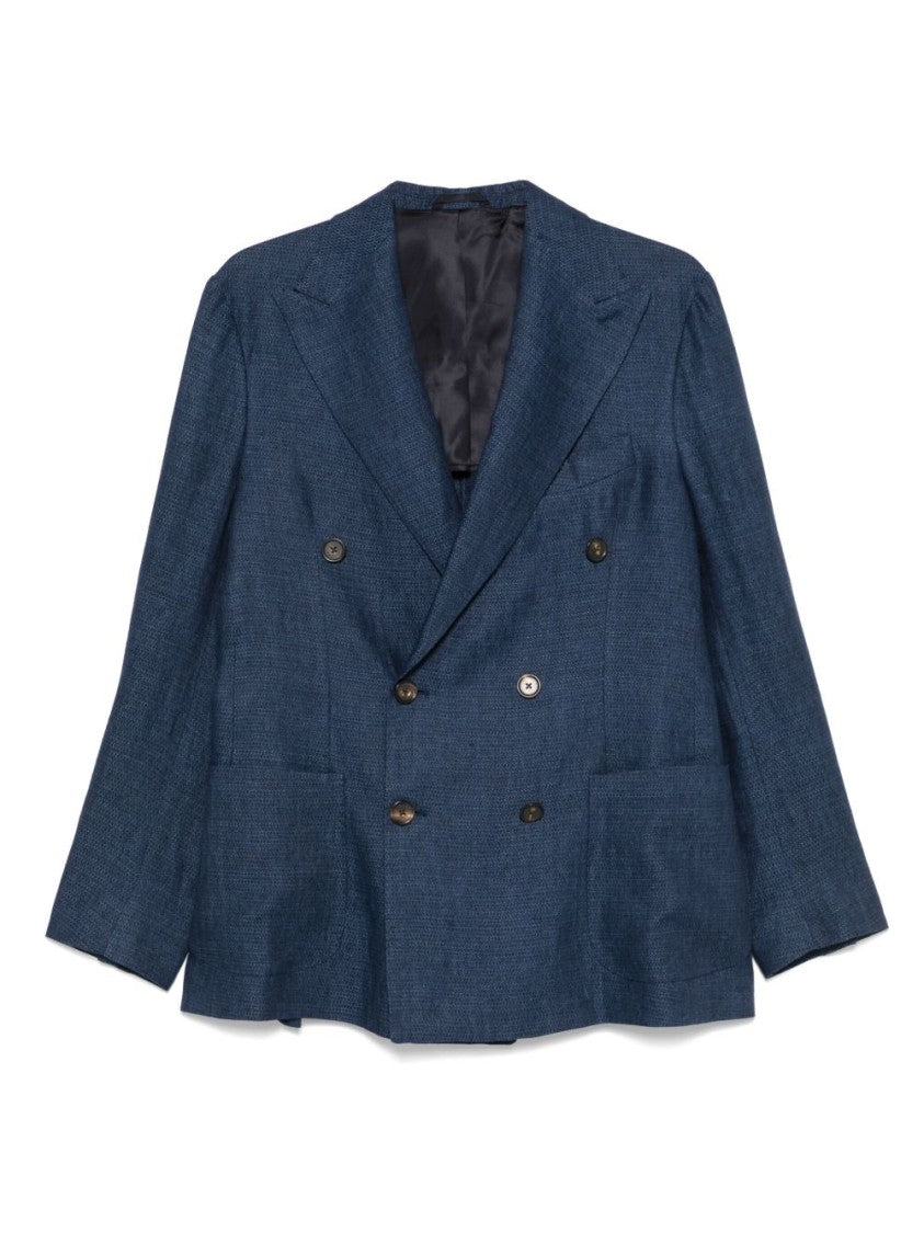 Doppiaa Indigo Blue Double-Breasted Blazer With Side Patch Pockets