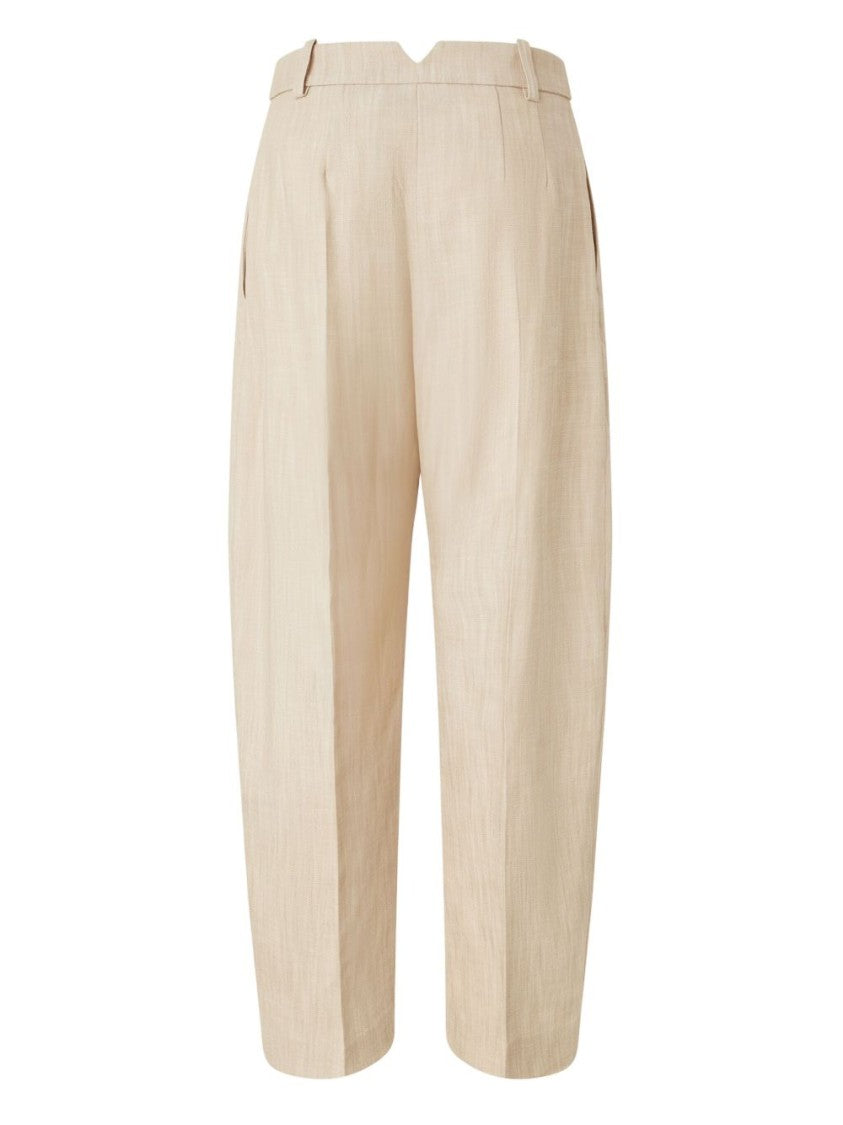 Pinko Beige High-Waisted Trousers With Pleated Front