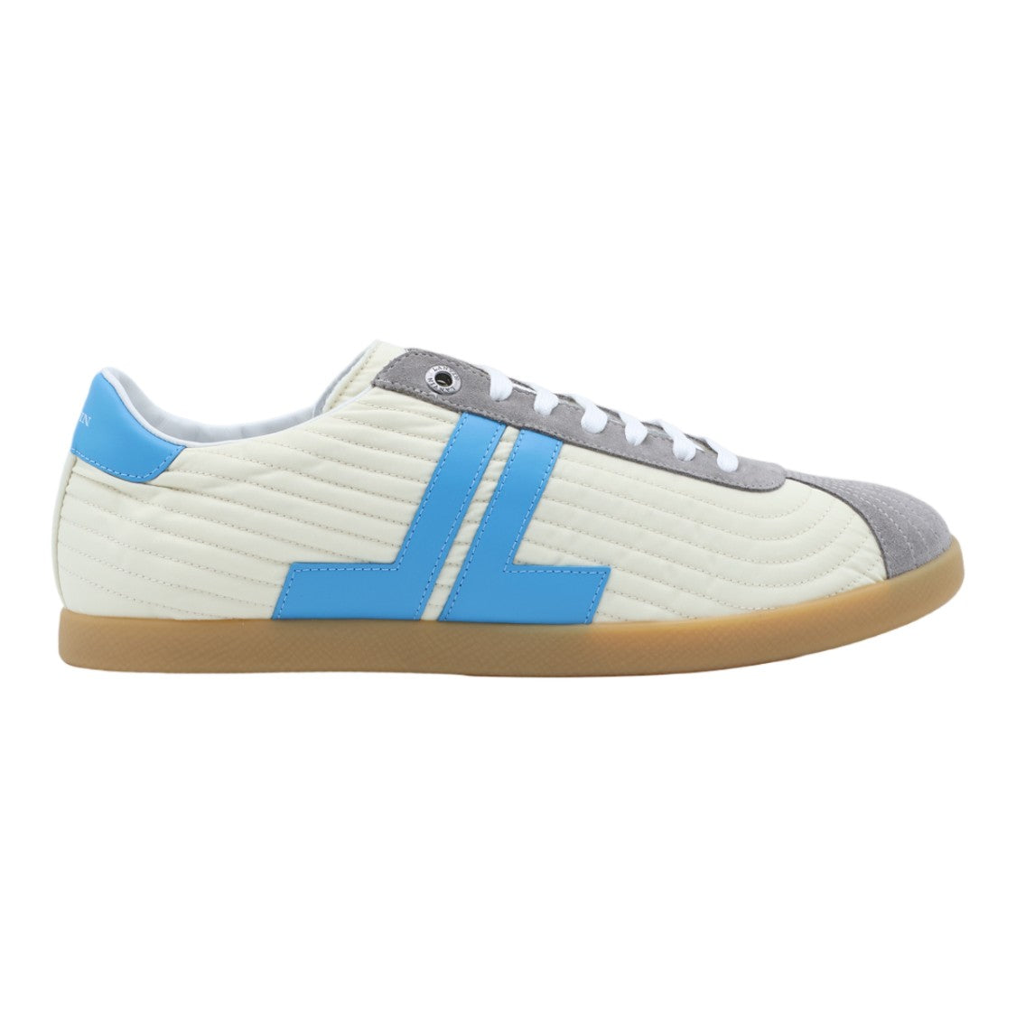 Lanvin Quilted Cream Sneakers With Light Blue Accents