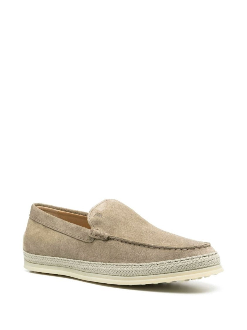 Tod's Neutral Suede Moccasin With Tonal Design And Rubber Sole
