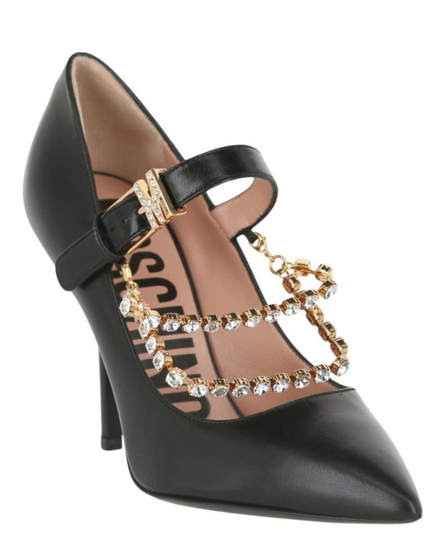 Moschino Rhinestone-Embellished Leather Pumps